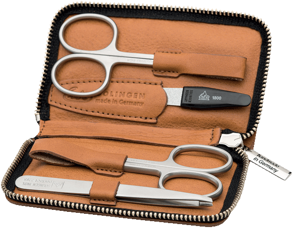 Reißverschluss-Etui Cognac, inox