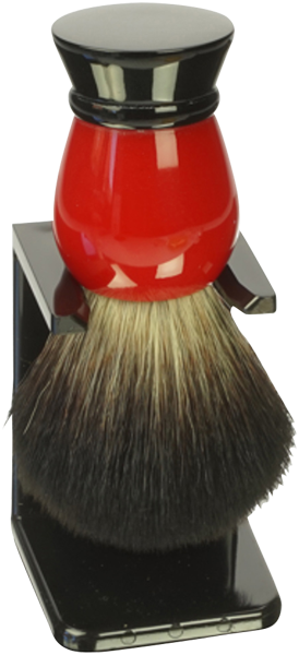 Rasier-Set = Pinsel Synthetik-Haar rot/schwarz + Halter schwarz, Kunststoff