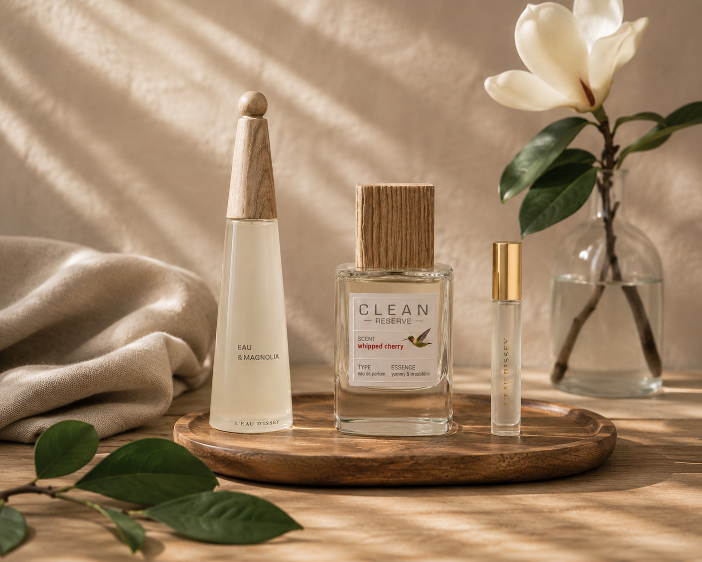 Issey Miyake Eau & Magnolia, Clean Reserve Whipped Cherry und L'Eau d'Issey Rollerball   – nachhaltige Parfums