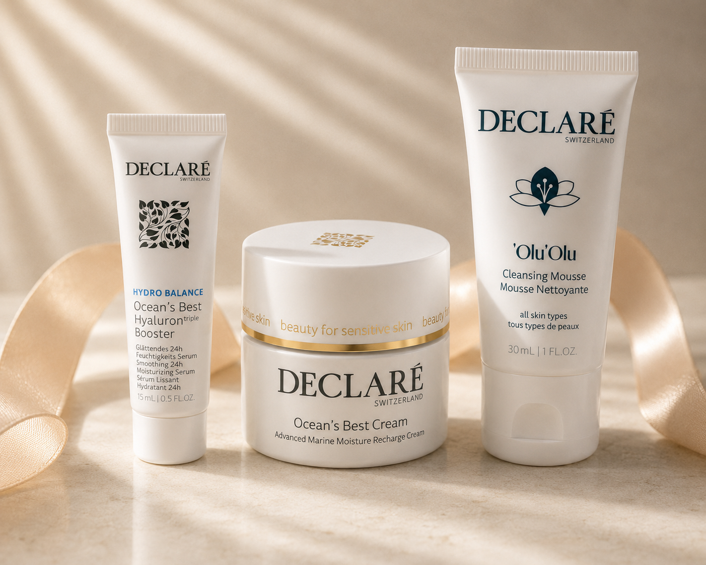 Declaré Hautpflege-Set mit Ocean's Best Hyaluron Booster, Ocean's Best Cream und 'Olu'Olu   Cleansing Mousse