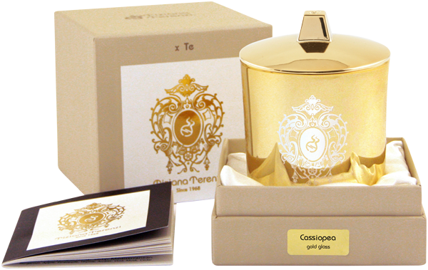 Collections Tiziana Terenzi Cassiopea Candle small Gold Glass with Lid